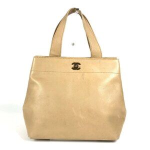 CHANEL Turnlock CC CC Mark Bag Tote Bag Hand Bag Leather Beige